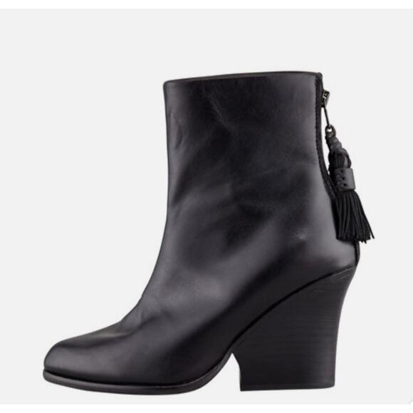 Rag & Bone Tacita Black Leather Wedge Tassels Ankle Boots Zip Classic Womens 11 - Picture 1 of 15